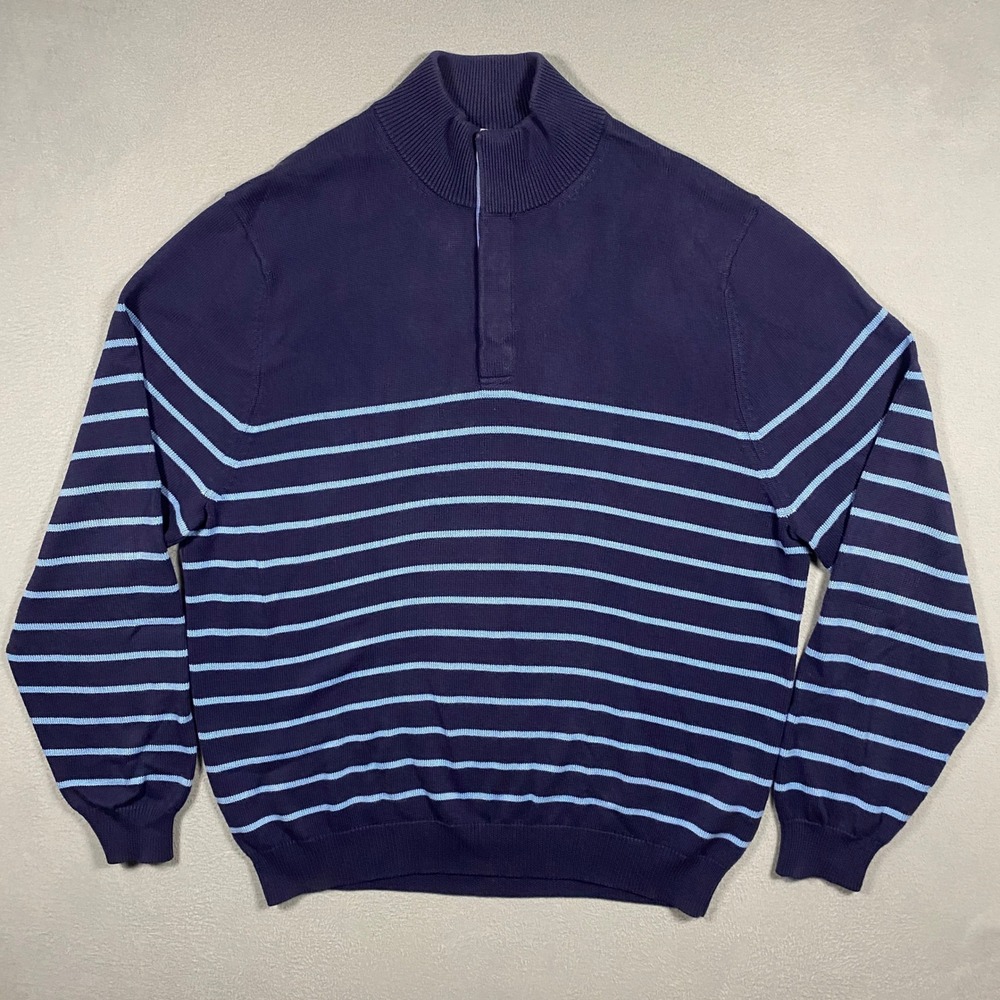 Brooks Brothers‎ 346 Sweater Mens XL Blue Striped Supima Cotton Quarter Button